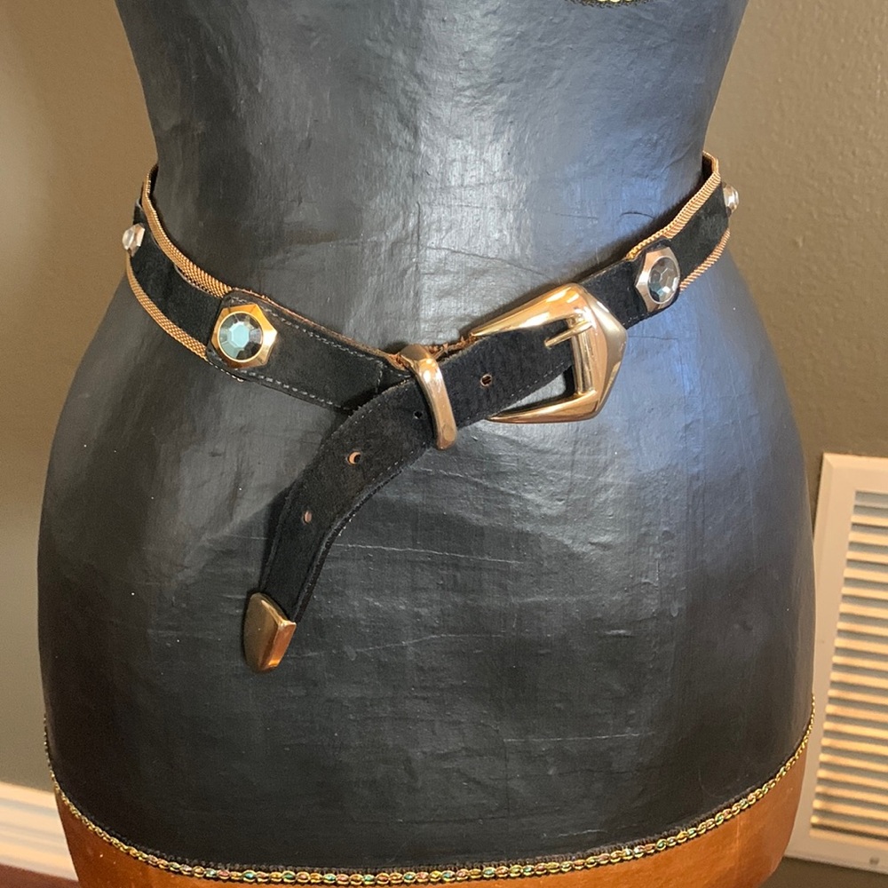 Vintage black suede and gold mesh metal with Jems